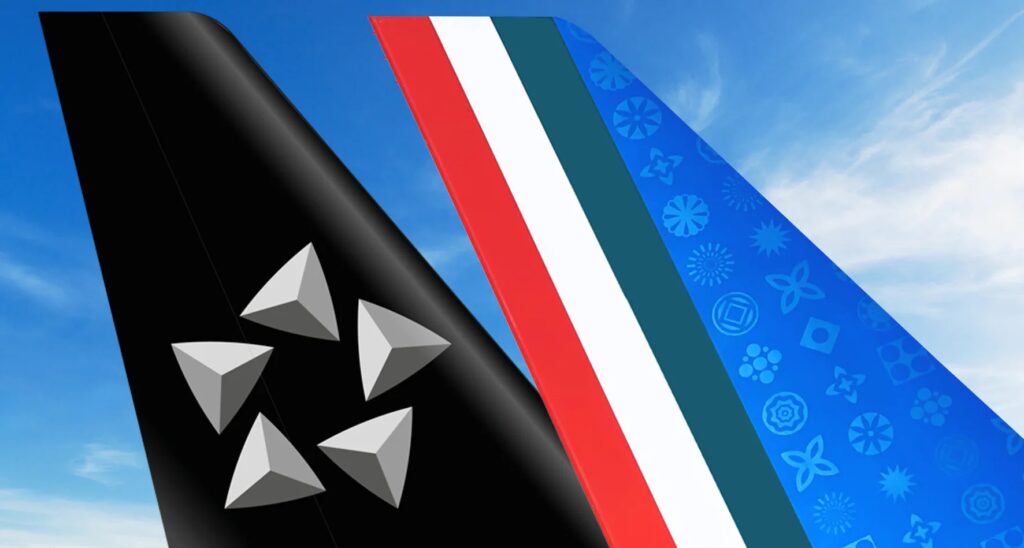 Code degli aerei di Star Alliance e ITA Airways affiancate sotto un cielo azzurro